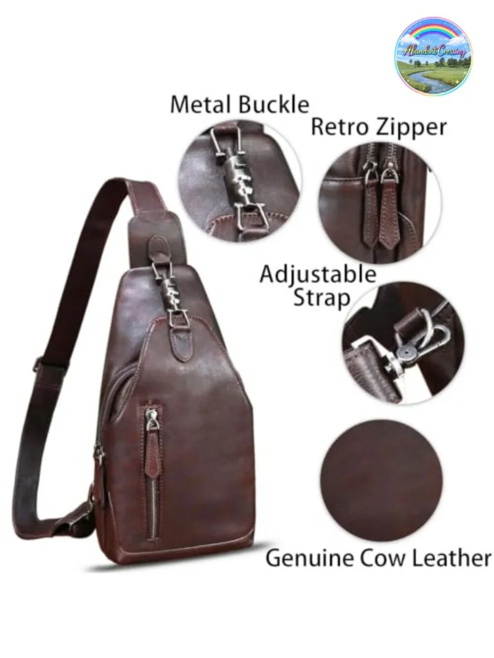 Genuine Leather Sling Bag Crossbody Chest Bag Shoulder Purse